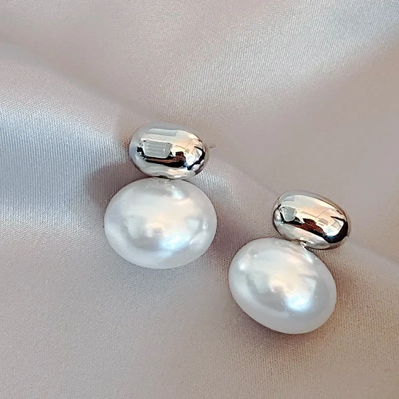 Vintage Bean Spliced Flat Pearl Earrings