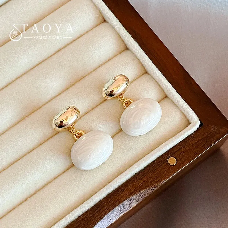 Vintage Bean Spliced Flat Pearl Earrings