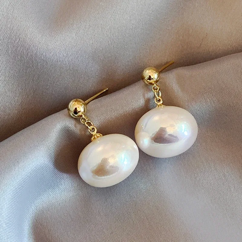 Vintage Bean Spliced Flat Pearl Earrings