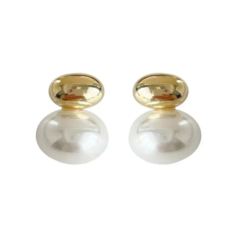 Vintage Bean Spliced Flat Pearl Earrings