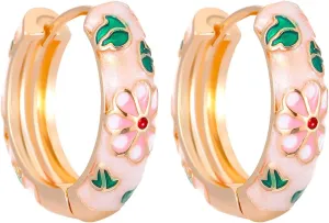 Vintage Enamel Huggie Hoop Earrings for Women Elegant Enamel Flower Huggie Hoop Earrings Dainty Colorful Flower Hoop Earring Trendy Huggie Hoop Earring Jewelry