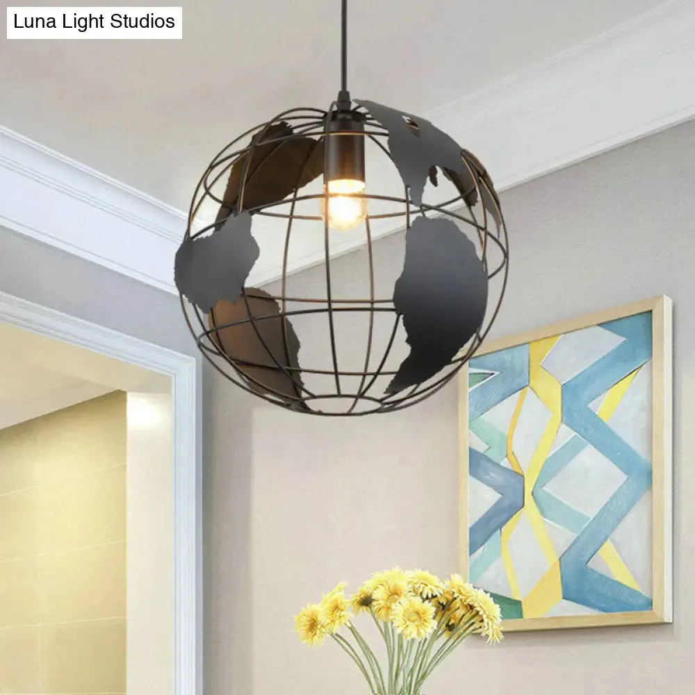 Vintage Globe Iron Pendant Lamp for Hallway with Single Bulb