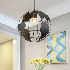 Vintage Globe Iron Pendant Lamp for Hallway with Single Bulb