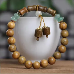Vintage Green Sandalwood Bamboo Knot Bracelet Wooden Buddha Bead Mala Prayer Beads Meditation Bracelet