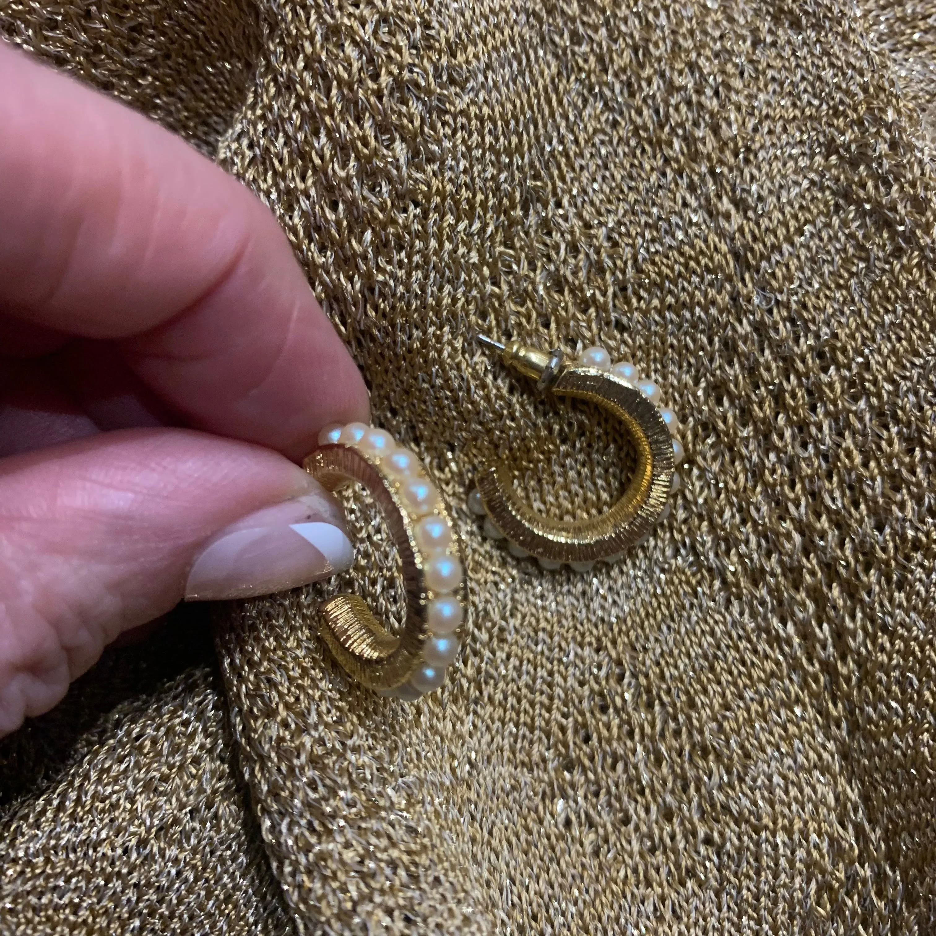 Vintage seed pearl hoop earrings
