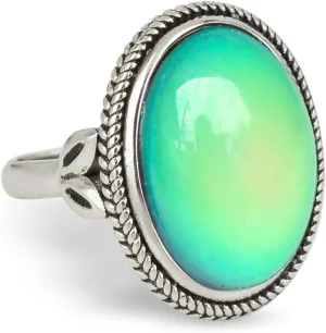 Vintage Style Antique Silver Plating Brass Oval Stone Color Change Mood Ring Size Adjustable