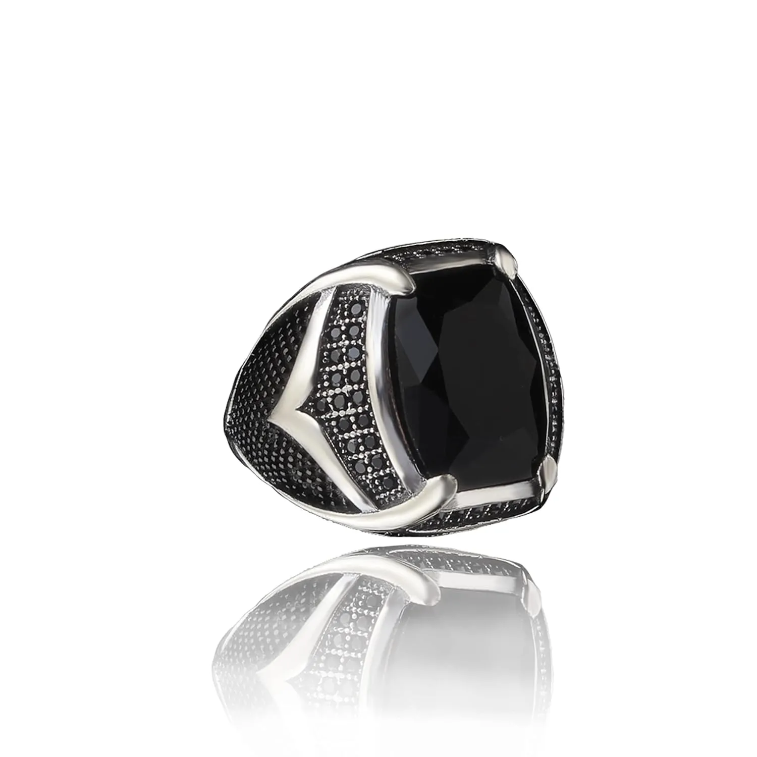 Vintage Style Ring, Large Gemstone, CZ Black Cubic Ziconia, Sterling Silver, Unique Jewelry, Handmade Silver, Rp1877