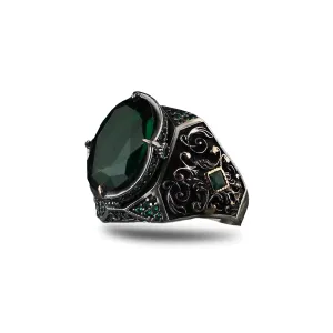 Vintage Style Ring, Large Gemstone, CZ Green Cubic Ziconia, Sterling Silver, Unique Jewelry, Handmade Silver, Rp1005