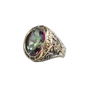 Vintage Style Ring, Large Gemstone, Synthetic Mystic Topaz, Sterling Silver, Unique Jewelry, Handmade Silver, Rp1249
