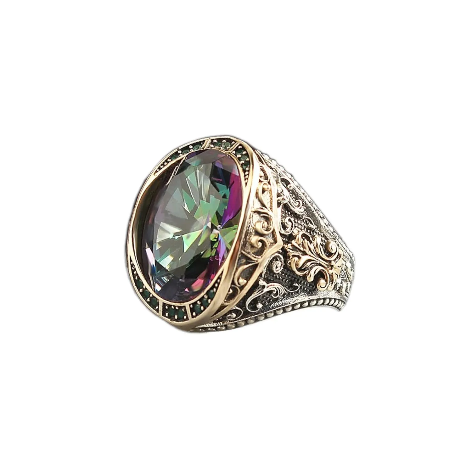 Vintage Style Ring, Large Gemstone, Synthetic Mystic Topaz, Sterling Silver, Unique Jewelry, Handmade Silver, Rp1249