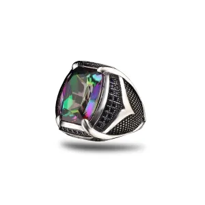 Vintage Style Ring, Large Gemstone, Synthetic Mystic Topaz, Sterling Silver, Unique Jewelry, Handmade Silver, Rp1877