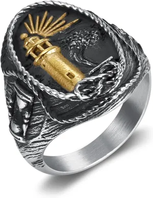 Vintage Voyager Lighthouse Rings For Men Nordic Stainless Steel Viking Ring Nautical Sailor Amulet Stamp Jewelry Size 7-15