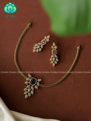 VIOLET/PURPLE Flexible chain LEAF pendant -Traditional south indian premium neckwear with earrings- Zivara Fashion- latest jewellery design.