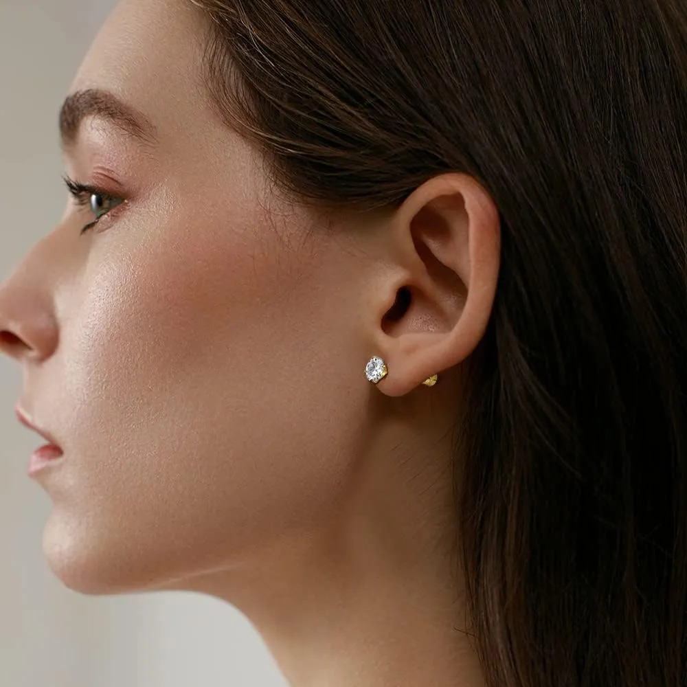 VOLUKA Cubic Zirconia Stainless Steel Screw Flat Back Earring - Hypoallergenic Stud Earrings for Women & Men - 316L Titanium CZ Stud Earrings for Nickel-Free, Trendy & Elegant