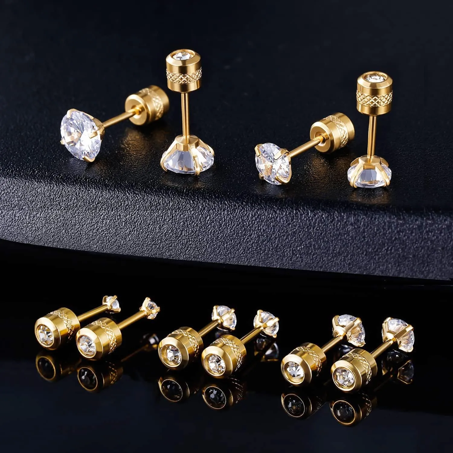 VOLUKA Cubic Zirconia Stainless Steel Screw Flat Back Earring - Hypoallergenic Stud Earrings for Women & Men - 316L Titanium CZ Stud Earrings for Nickel-Free, Trendy & Elegant