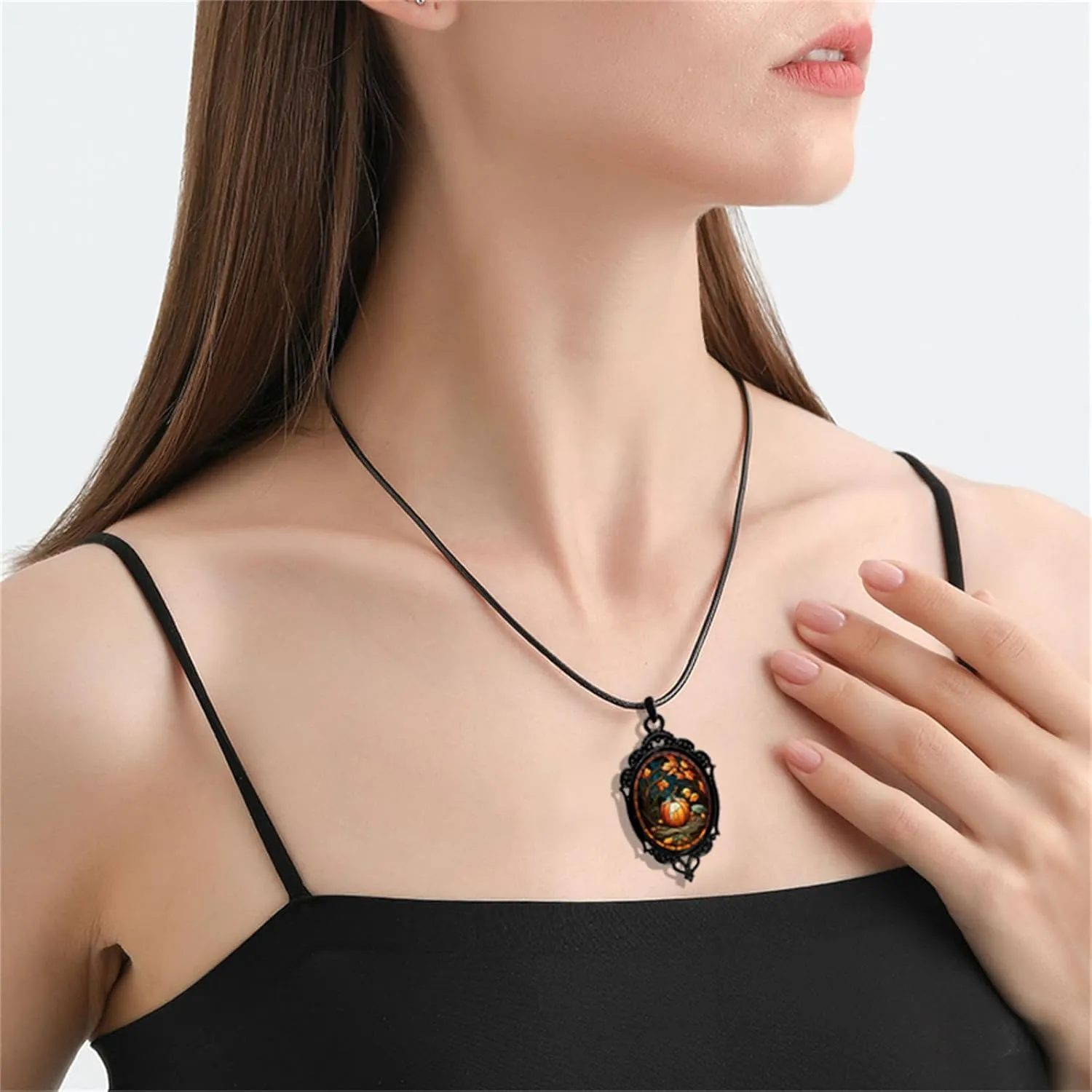 WCRAZYE Gothic Witch Raven Necklace for Men Women Unique Vintage Punk Goth Mystic Witch Crow Glass Pendant Choker Necklace Halloween Cosplay Jewelry Gifts