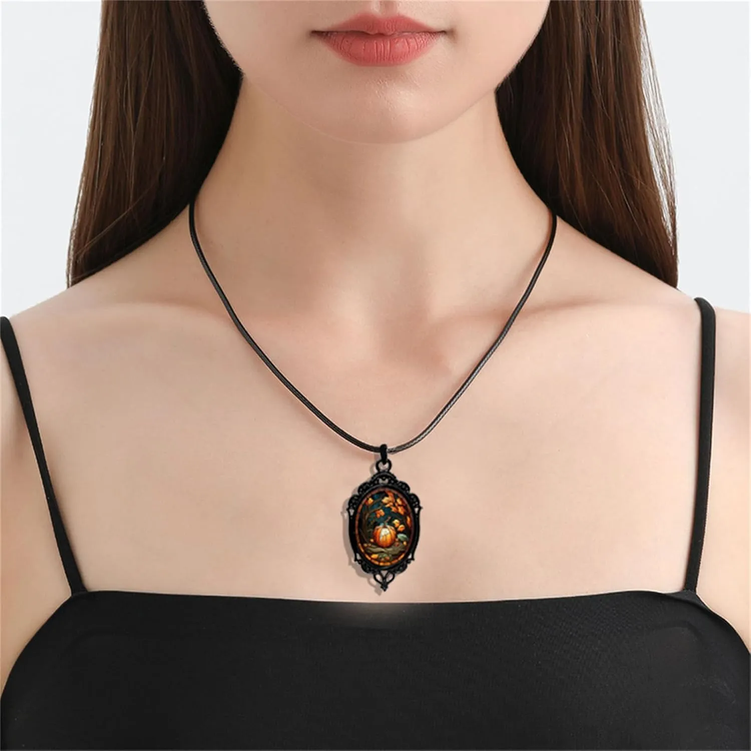 WCRAZYE Gothic Witch Raven Necklace for Men Women Unique Vintage Punk Goth Mystic Witch Crow Glass Pendant Choker Necklace Halloween Cosplay Jewelry Gifts