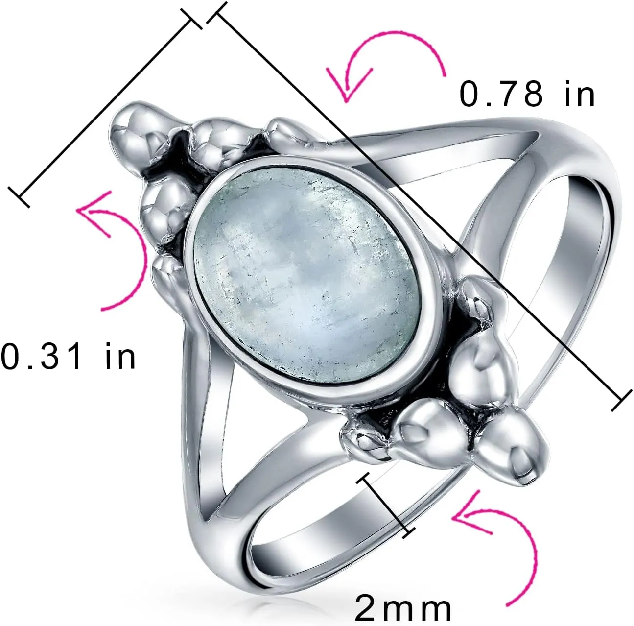 Western Boho Delicate Bezel Set Oval Cabochon Gemstone Ring: Rose Pink Rhodochrosite Turquoise Moonstone for Women Teen 1mm Thin Band Oxidized .925 Sterling Silver