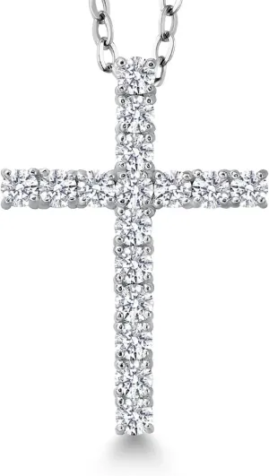 White Lab Grown Diamond Cross Pendant Necklace | 0.50-1.00 Cttw | 925 Sterling Silver | Jesus Christian Religious Crucifix Pendant for Women | DEF Color | VVS-VS Clarity | With 18 Inch Chain