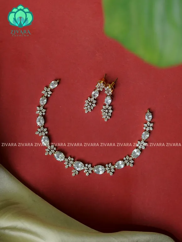WHITE - Oval - stylish and minimal elegant neckwear with earrings- Zivara Fashion