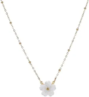 White Peach Blossom Pendant Necklace for Women Dainty Shell Flower Bead Choker Sweet Cute Small Cherry Blossoms Necklaces 18K Gold Plated Tiny Adjustable Chain Jewelry Valentine's Day Birthday Gifts Her Daughter Girlfriend