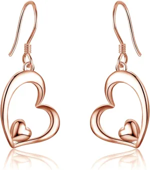 WINNICACA Heart Earrings for Women Sterling Silver Heart Dangle Drop Earrings Heart Jewely Heart Gifts for Birthday Anniversary Christmas Gifts