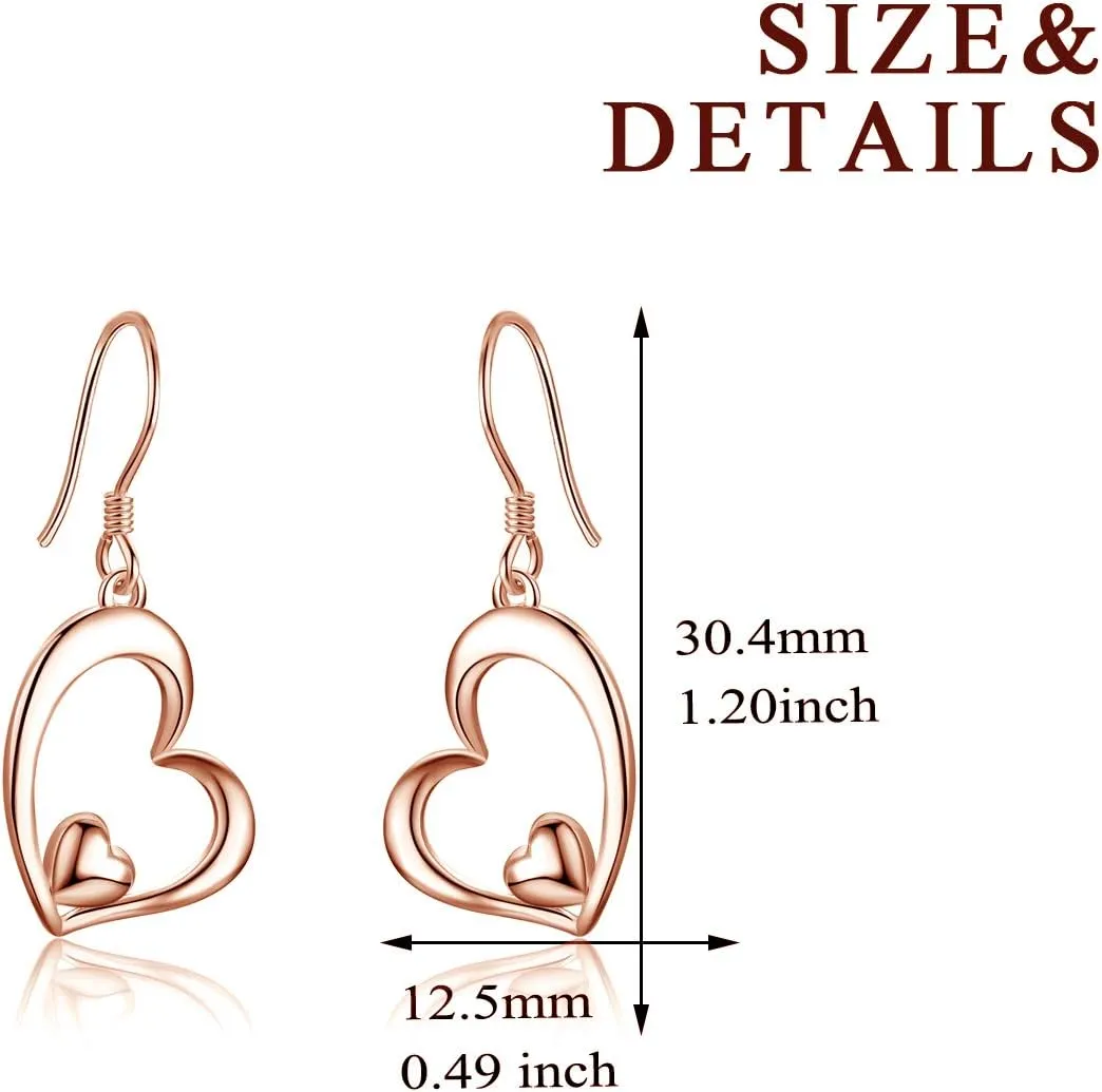 WINNICACA Heart Earrings for Women Sterling Silver Heart Dangle Drop Earrings Heart Jewely Heart Gifts for Birthday Anniversary Christmas Gifts