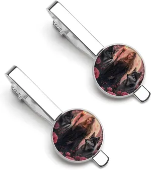 Witchcraft Goddess with Wolf Dogs Mens Tie Clips Pin Unique Tie Bars for Wedding Anniversary Holiday Gifts 5.5x2.2cm