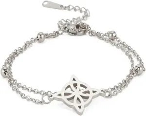 Witches Knot Bracelet For Women Stainless Steel Celtic Knot Wiccan Symbol Layered Bracelet Unique Charm Adjustable Double Layer Bracelet Jewelry Gifts