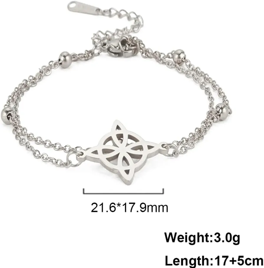 Witches Knot Bracelet For Women Stainless Steel Celtic Knot Wiccan Symbol Layered Bracelet Unique Charm Adjustable Double Layer Bracelet Jewelry Gifts