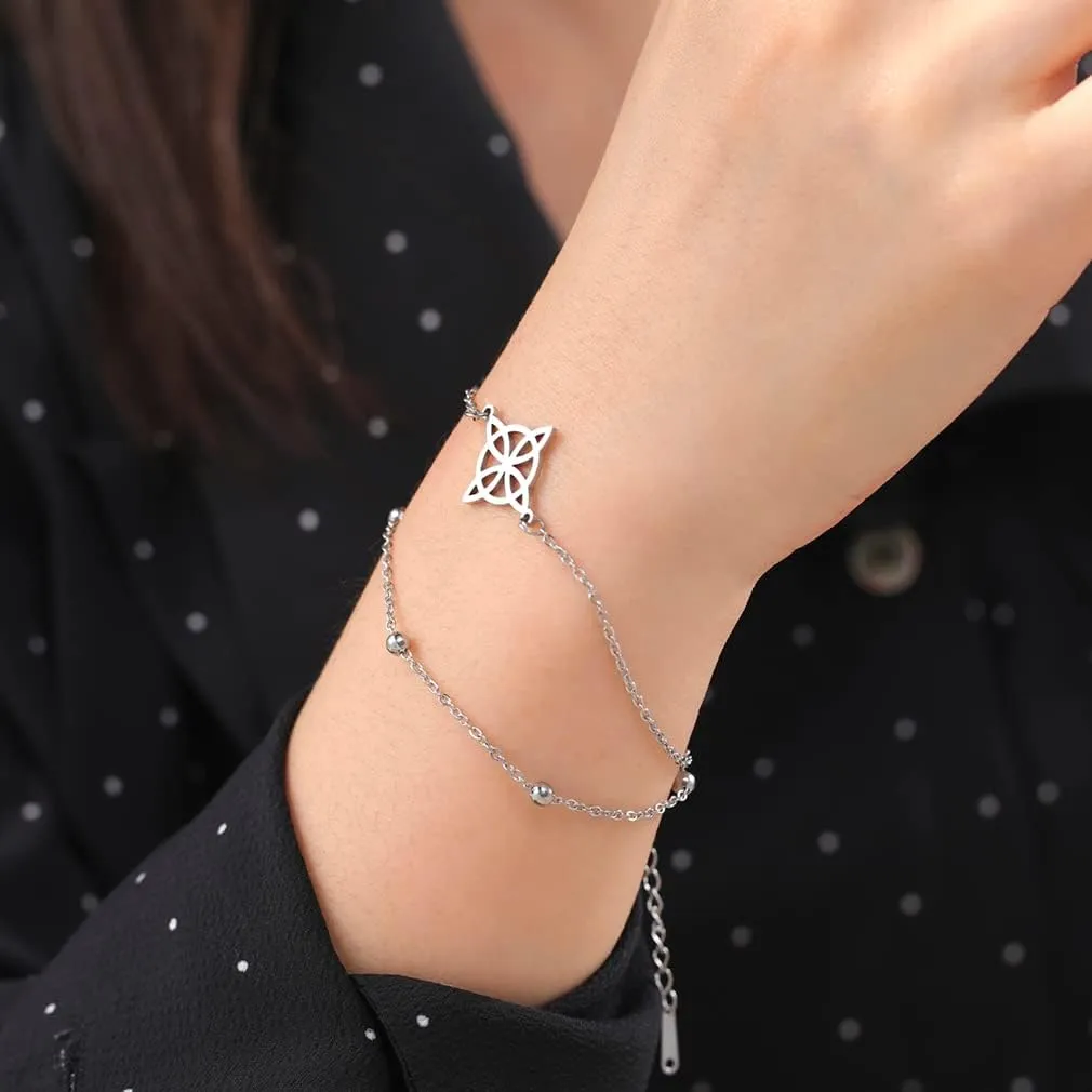 Witches Knot Bracelet For Women Stainless Steel Celtic Knot Wiccan Symbol Layered Bracelet Unique Charm Adjustable Double Layer Bracelet Jewelry Gifts