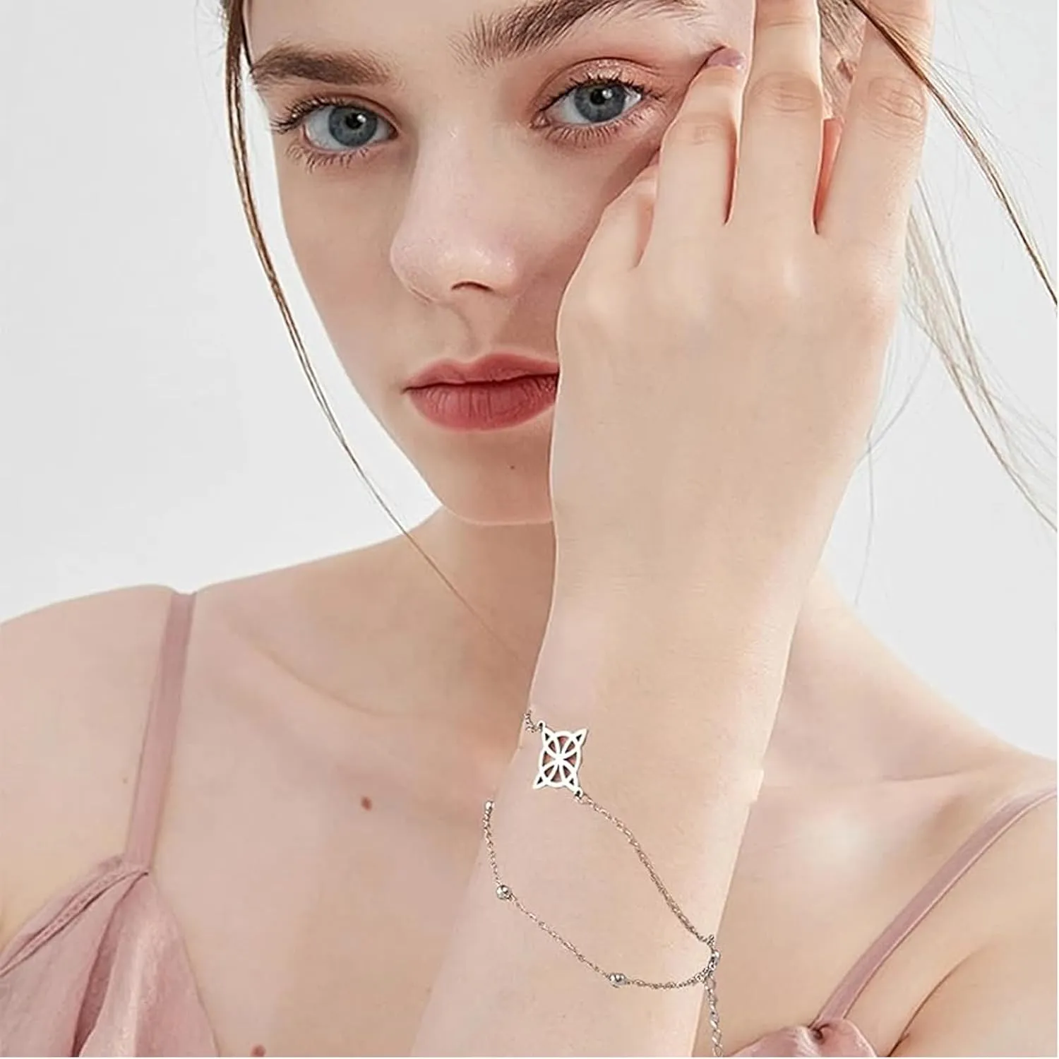 Witches Knot Bracelet For Women Stainless Steel Celtic Knot Wiccan Symbol Layered Bracelet Unique Charm Adjustable Double Layer Bracelet Jewelry Gifts