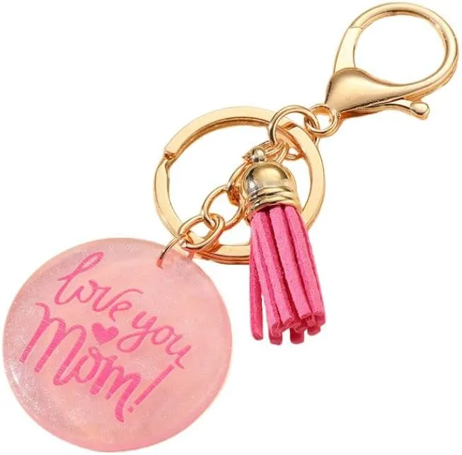WJR Mother's Day Gift Resin Love Mom Key Chain Tassel Key Ring Unique Mom Keychains Accessory Birthday Jewelry Gifts