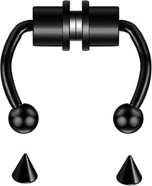 Women Men Fake Nose Ring Hoop Simple Septum Nose Ring Non-Pierced Clip On Nose Hoop Rings For Daily Wear,Black