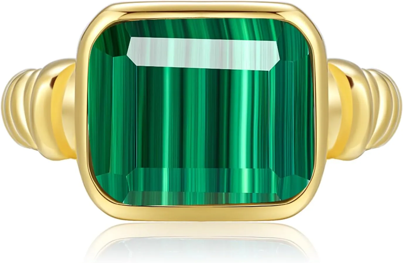 Women's 14K Gold Plated Statement Rings Emerald Cut Teal Turquoise/Rose Quartz Crystal/Spiny Oyster Turquoise Signet Ring Stainless Steel Chunky Gold Rings Size 5-10