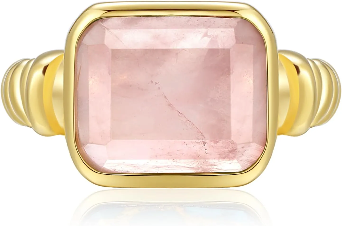Women's 14K Gold Plated Statement Rings Emerald Cut Teal Turquoise/Rose Quartz Crystal/Spiny Oyster Turquoise Signet Ring Stainless Steel Chunky Gold Rings Size 5-10