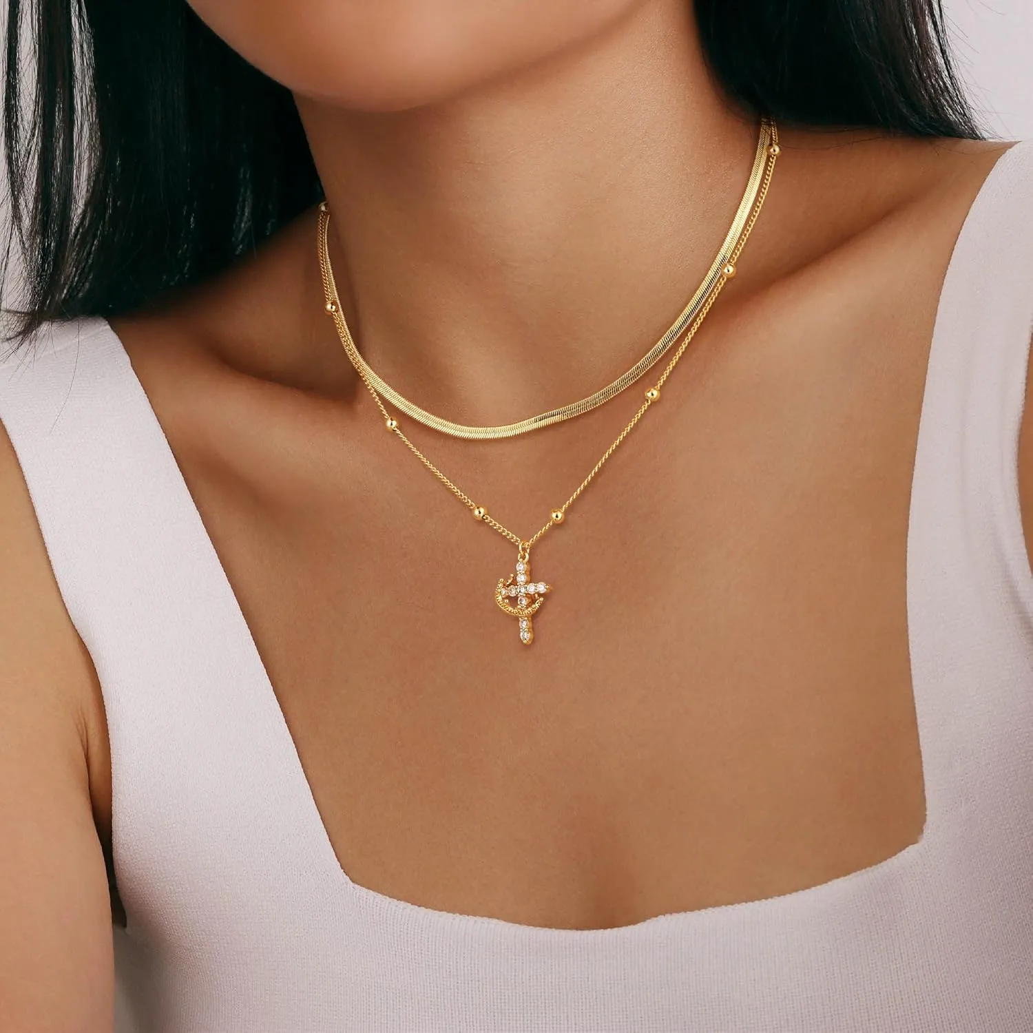 Women's Gifts Upgraded Crown Cross Necklace for Women 14K Gold Plated Crown Cross Pendant Necklace Simple Diamond Gold Necklaces Faith Cross Jewelry First Communion Necklace