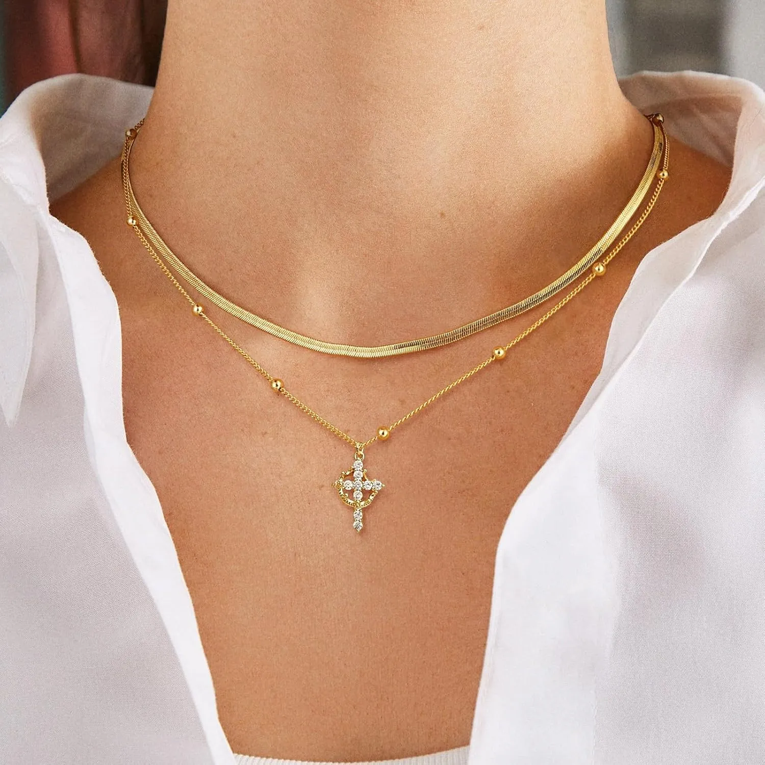 Women's Gifts Upgraded Crown Cross Necklace for Women 14K Gold Plated Crown Cross Pendant Necklace Simple Diamond Gold Necklaces Faith Cross Jewelry First Communion Necklace
