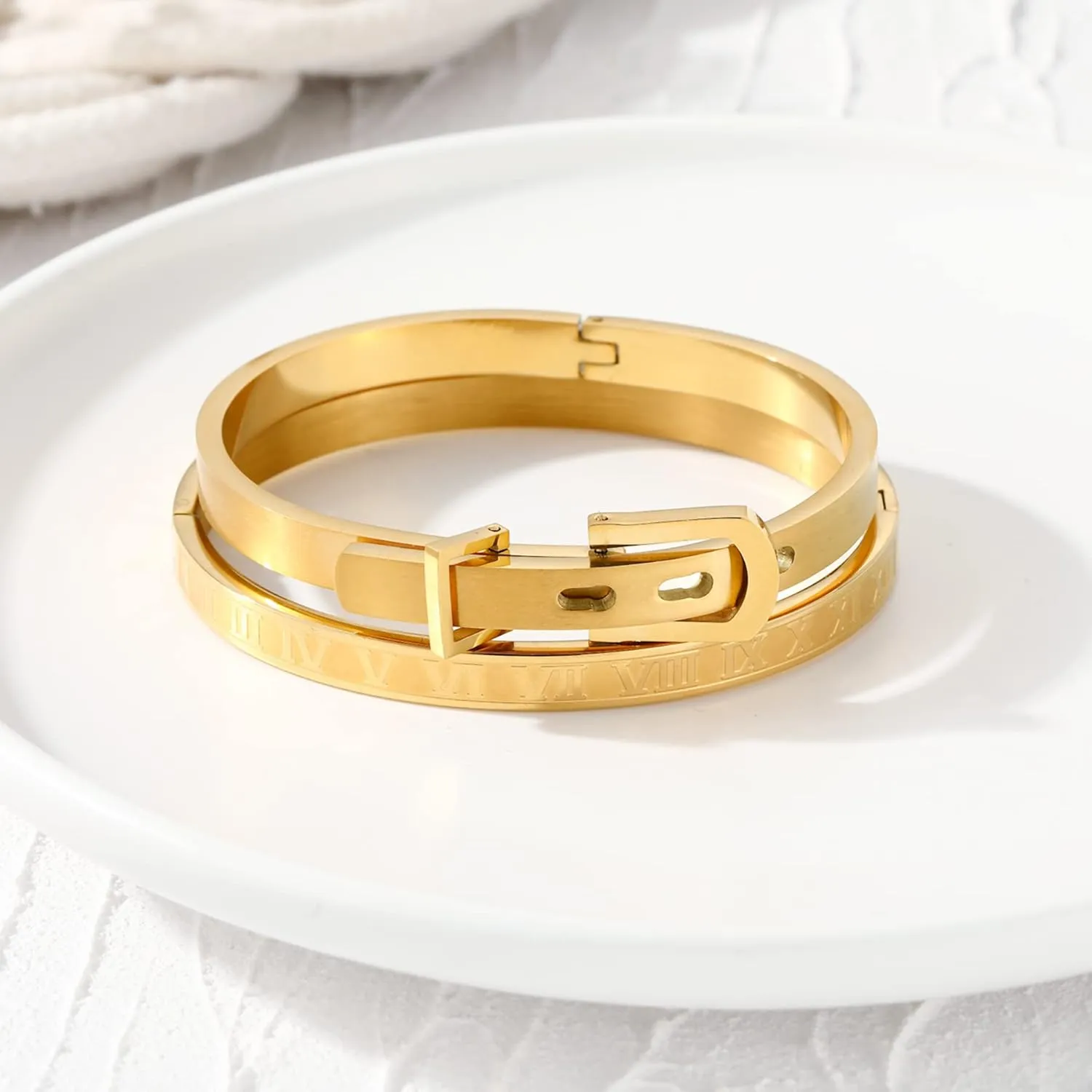 Women's Stainless Steel Bracelet Gold Plated Cuff Bangle With Cube Zircon Hinge Jewelry oval Bangle Witness the Gift of Love