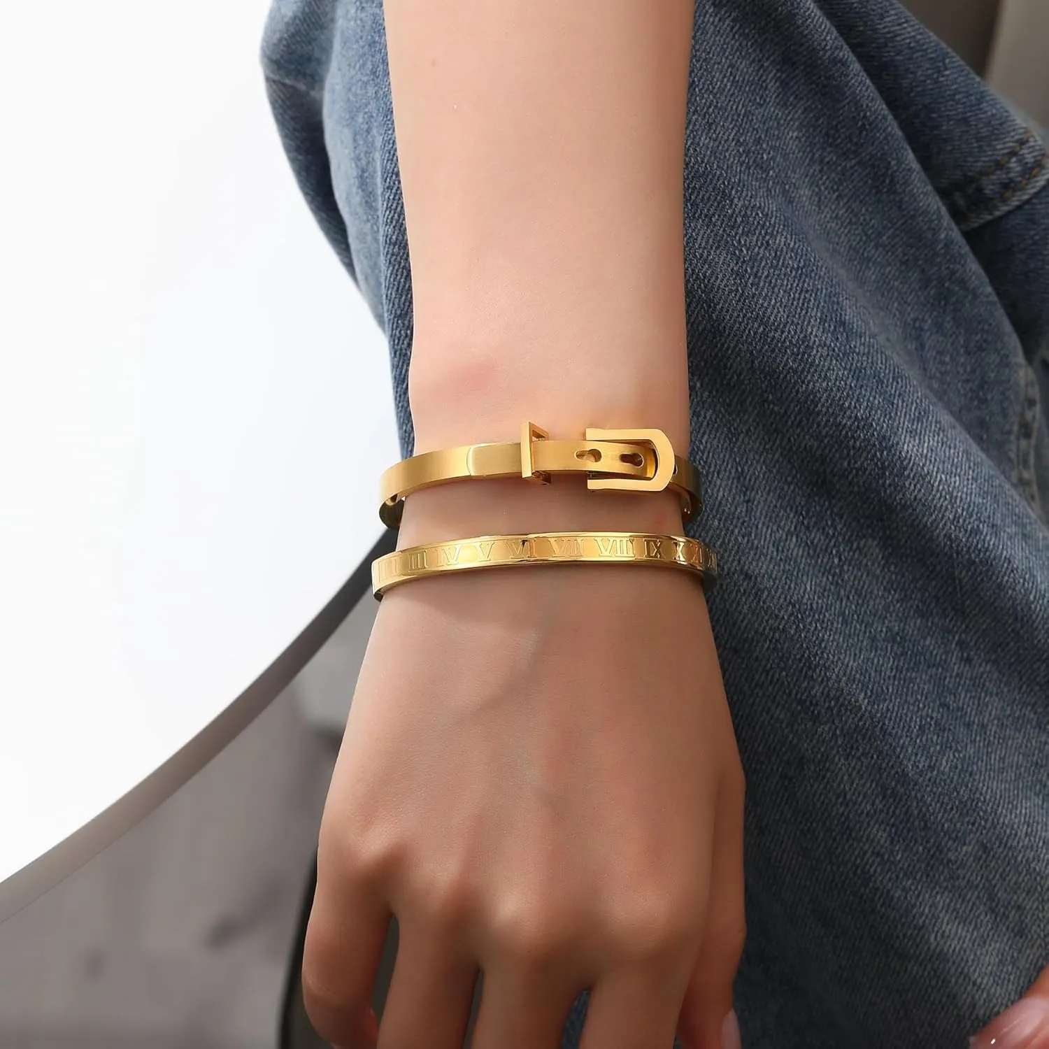 Women's Stainless Steel Bracelet Gold Plated Cuff Bangle With Cube Zircon Hinge Jewelry oval Bangle Witness the Gift of Love