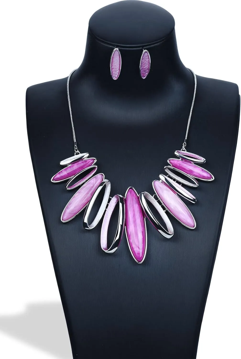Women's Wedding Party Jewelry Enamel Leaf Crystal Cluster Flower Statement Necklace Dangle Earrings Set for Bridal Bridesmaids