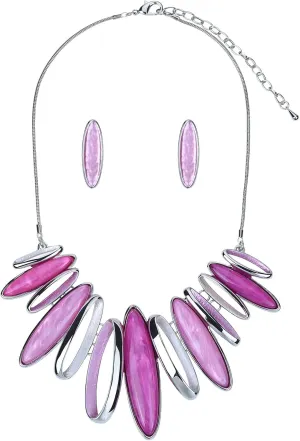 Women's Wedding Party Jewelry Enamel Leaf Crystal Cluster Flower Statement Necklace Dangle Earrings Set for Bridal Bridesmaids