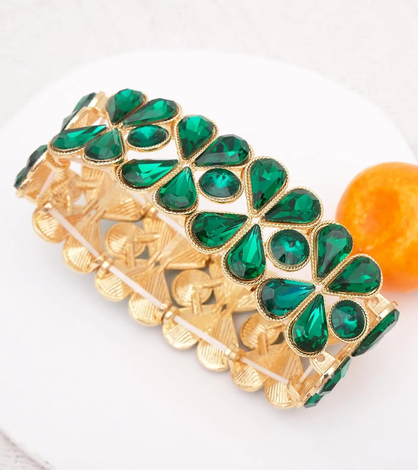 Women's Wide Stretch Bangle Bracelets Wedding Bridal lucky 4-leaf Clover Crystal Bracelet Statement Jewelry for Brides Bridesmaids Prom Party Costume Accessories #1621