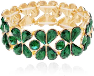 Women's Wide Stretch Bangle Bracelets Wedding Bridal lucky 4-leaf Clover Crystal Bracelet Statement Jewelry for Brides Bridesmaids Prom Party Costume Accessories #1621