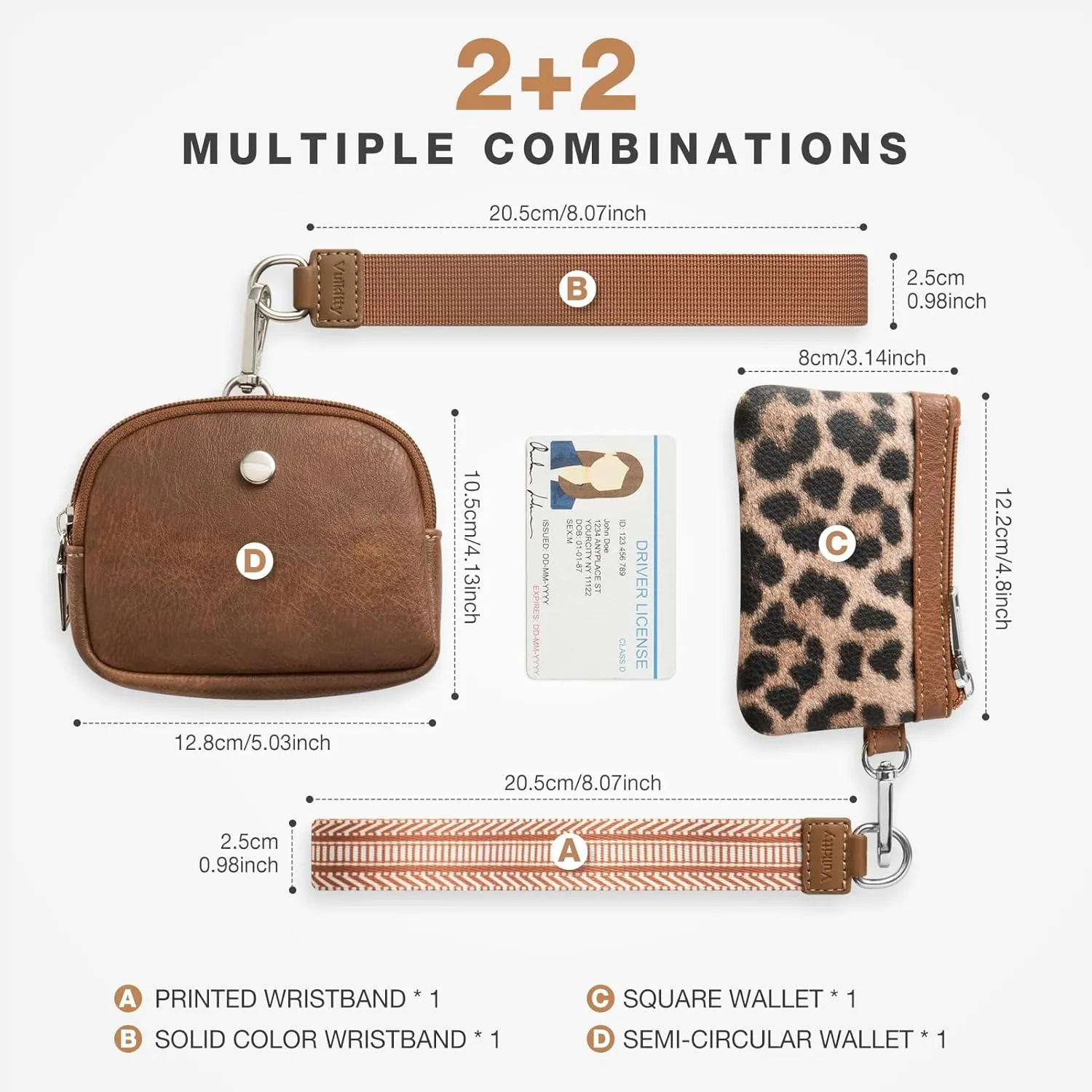 Wristlet Keychain Wallet for Women, Zip Around Dual Pouch Wristlet, Small Portable Key Chain Wallet Women, Zipper Card Holder Coin Purse Mini Coin Pocket, 2 Wristlet Strap