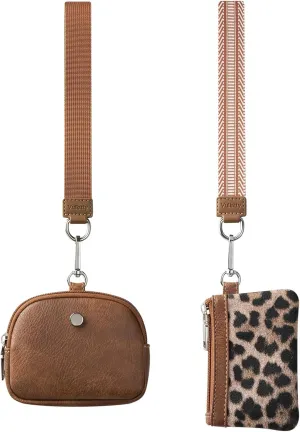 Wristlet Keychain Wallet for Women, Zip Around Dual Pouch Wristlet, Small Portable Key Chain Wallet Women, Zipper Card Holder Coin Purse Mini Coin Pocket, 2 Wristlet Strap