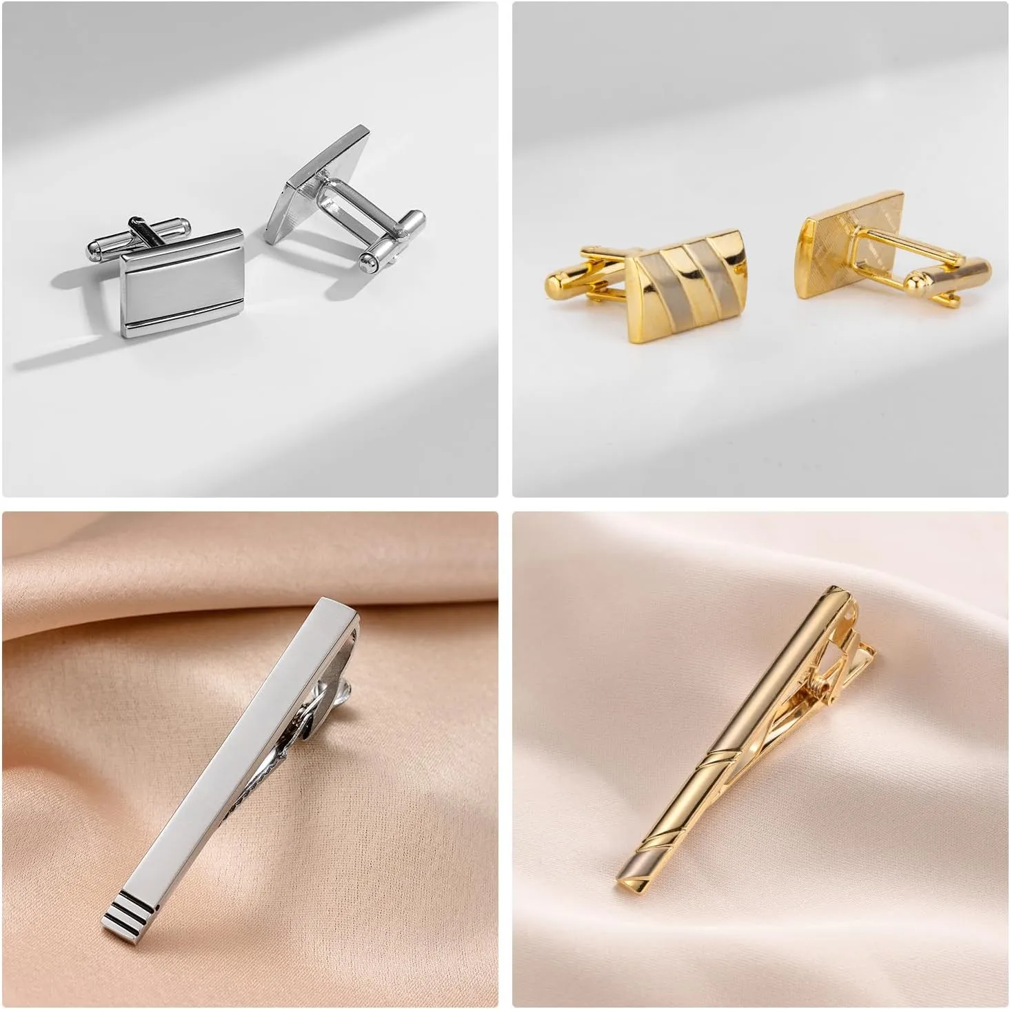 wynameleri Cufflink and Tie Clip Set for Men, 12 PCS Necktie Bars and Cuff Links Formal Business Dress Shirts Buttons Case Packed