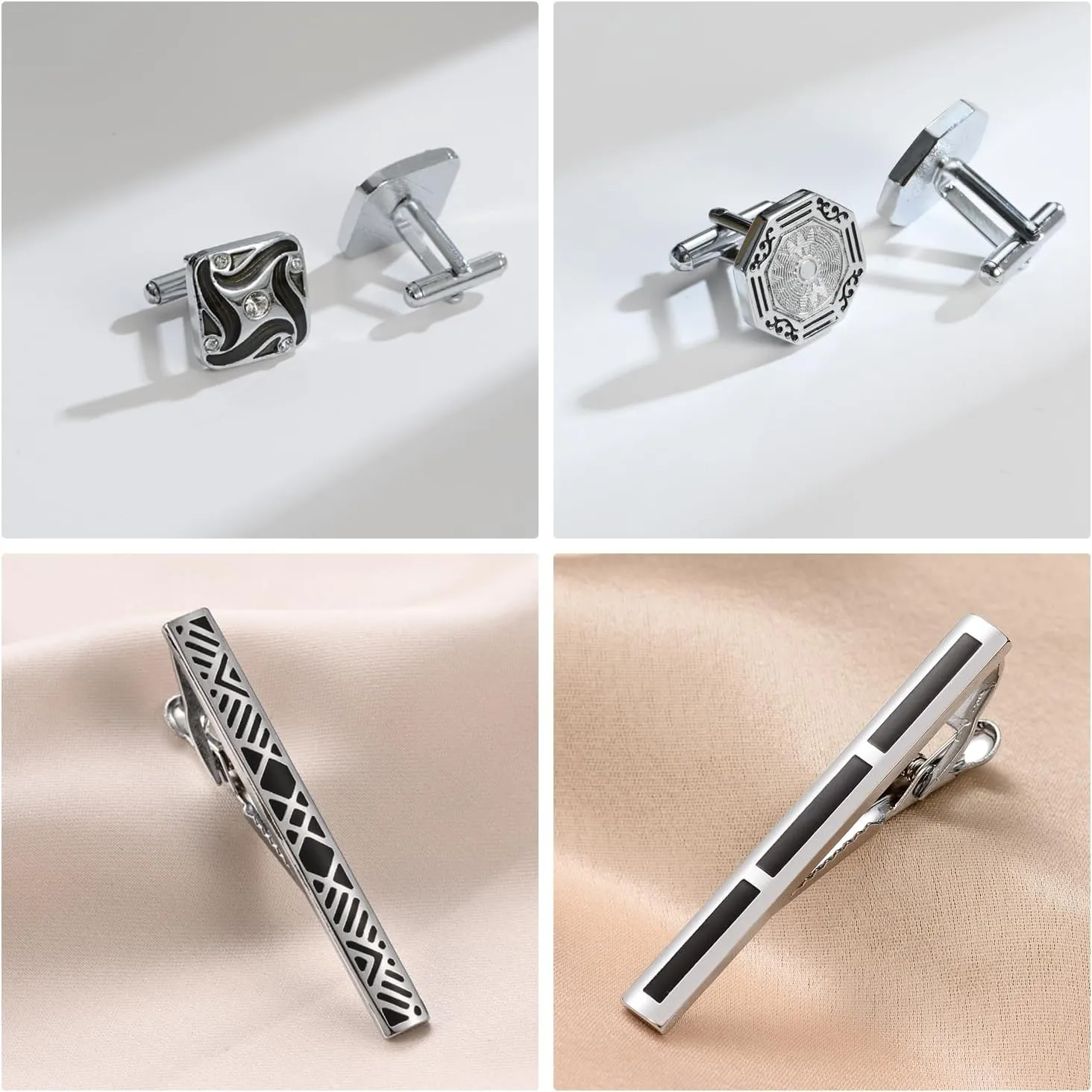 wynameleri Cufflink and Tie Clip Set for Men, 12 PCS Necktie Bars and Cuff Links Formal Business Dress Shirts Buttons Case Packed