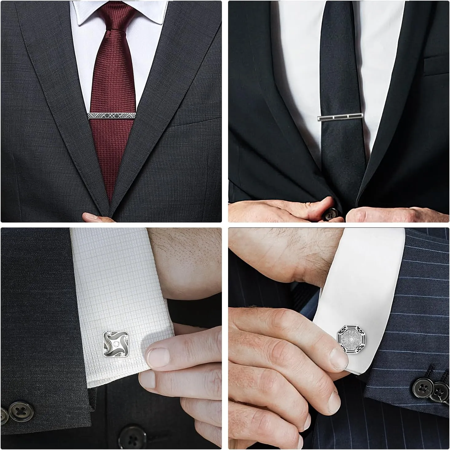 wynameleri Cufflink and Tie Clip Set for Men, 12 PCS Necktie Bars and Cuff Links Formal Business Dress Shirts Buttons Case Packed