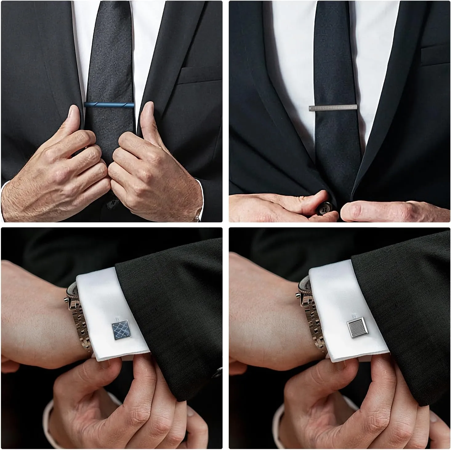 wynameleri Cufflink and Tie Clip Set for Men, 12 PCS Necktie Bars and Cuff Links Formal Business Dress Shirts Buttons Case Packed